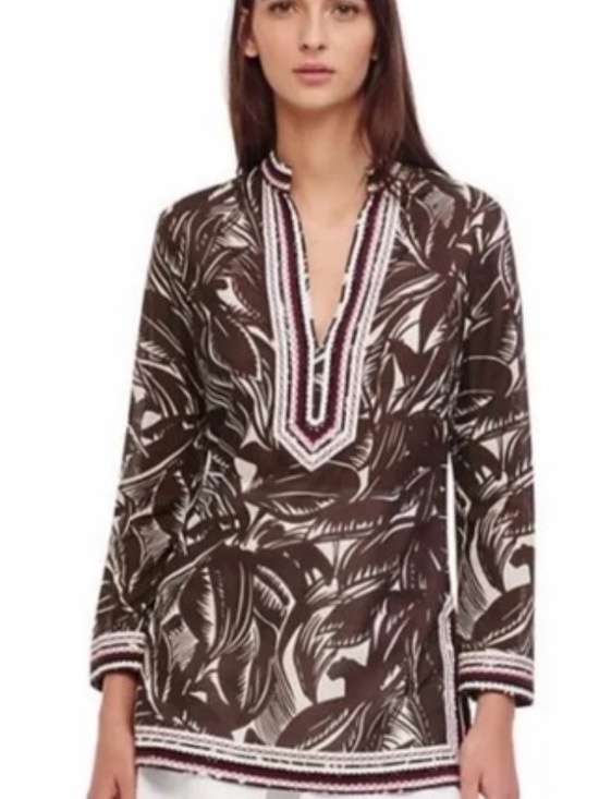 Tory Burch Tops - Tory Burch Brown Tropical Palms Tunic